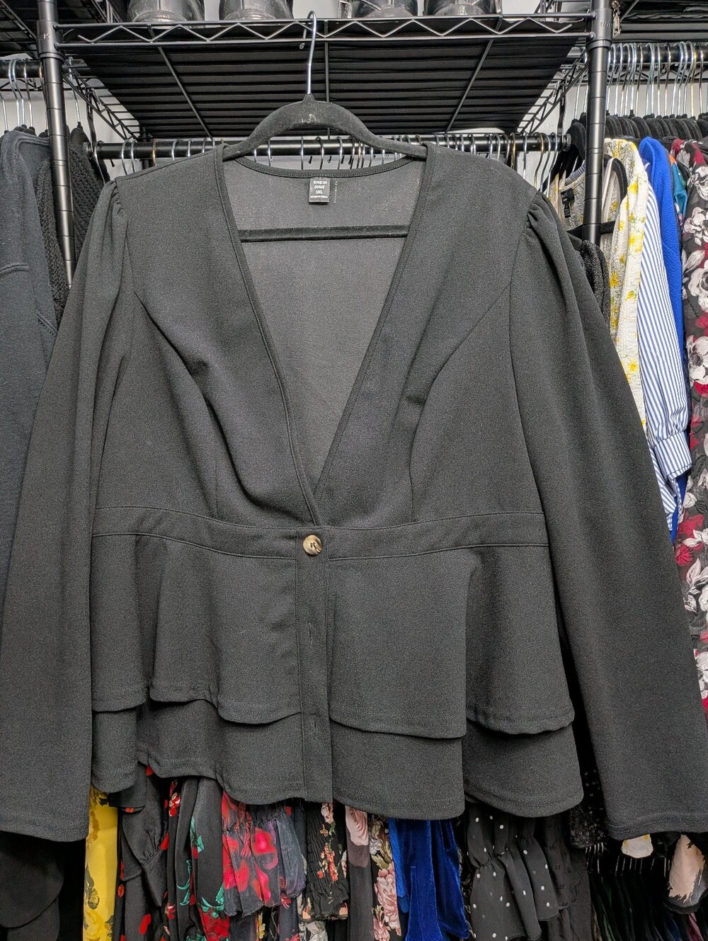 Women's Black Peplum Button Blazer
